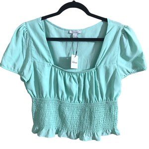 NWT ReVamped Mint Square Neck Cropped Short Sleeve Top L